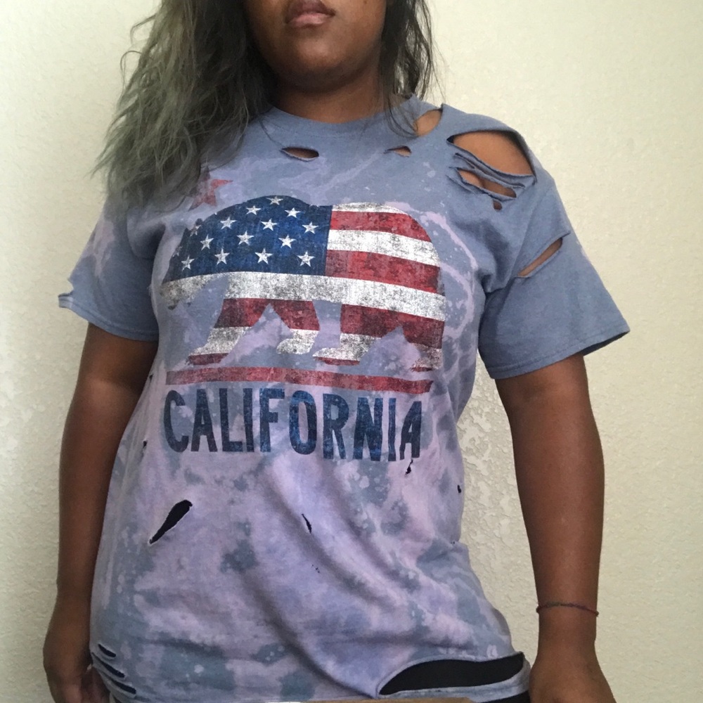 one of a kind • bleach dye-distressed california t